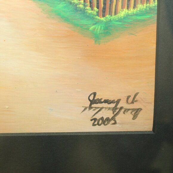 Rustic 21" x 27" Frame & Original Spanish Village Painting Artwork by Jeremy U. - Picture 3 of 8